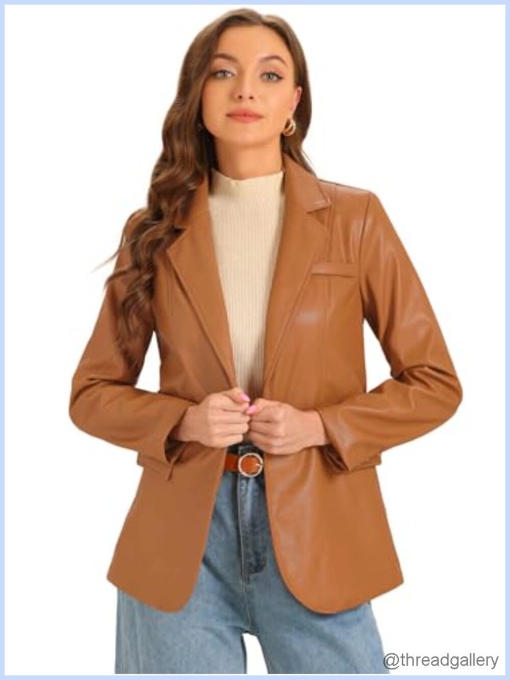 Faux Leather Moto Biker Jacket Notch Lapel Button Front Long Sleeve